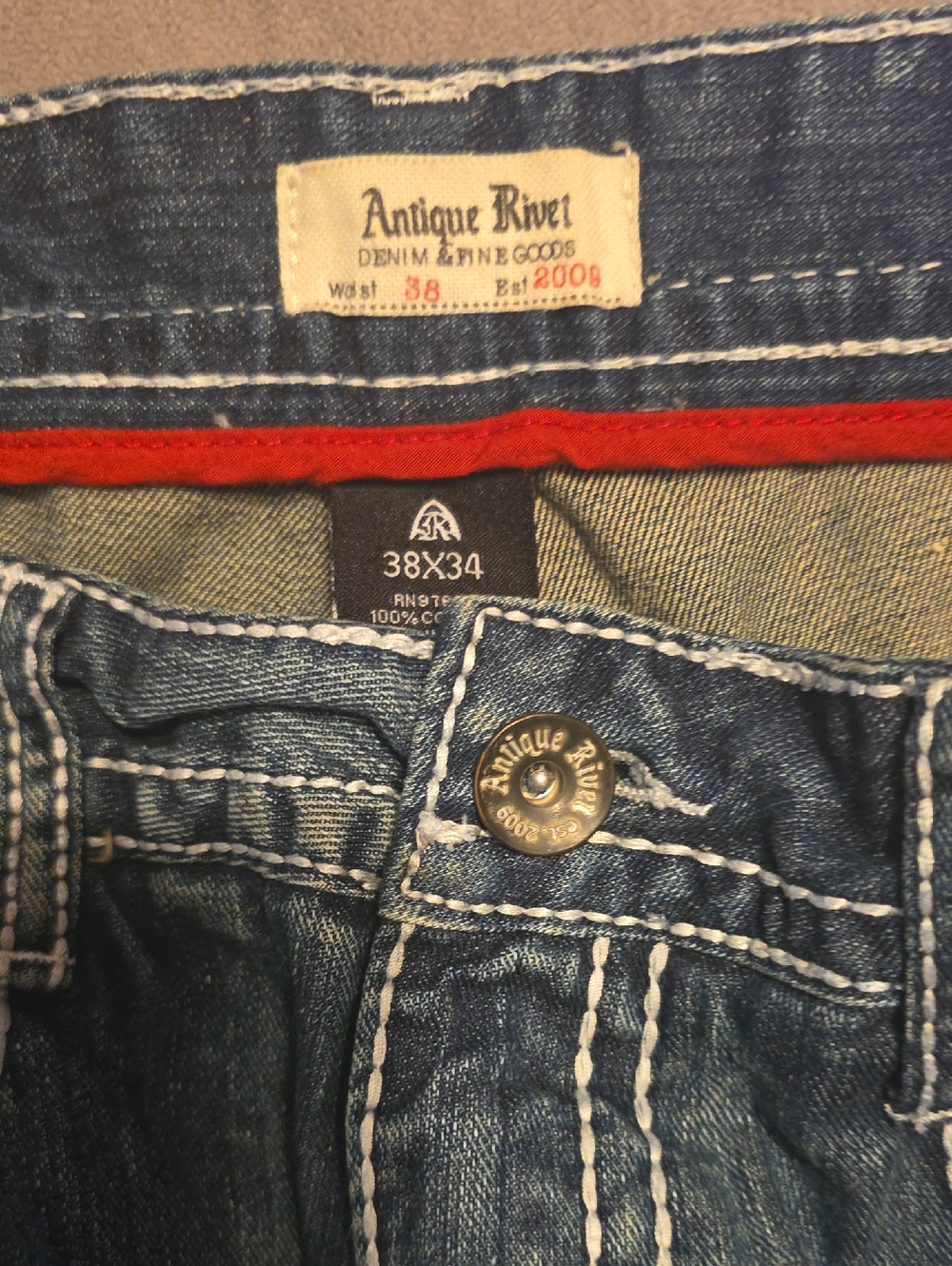 Antique Rivet Men’s Blue Denim Jeans - 38x34
